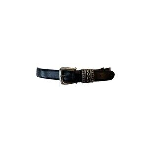Vintage 1995 Brighton Belt Black Smooth Leather Silver Plate Buckle Large USA